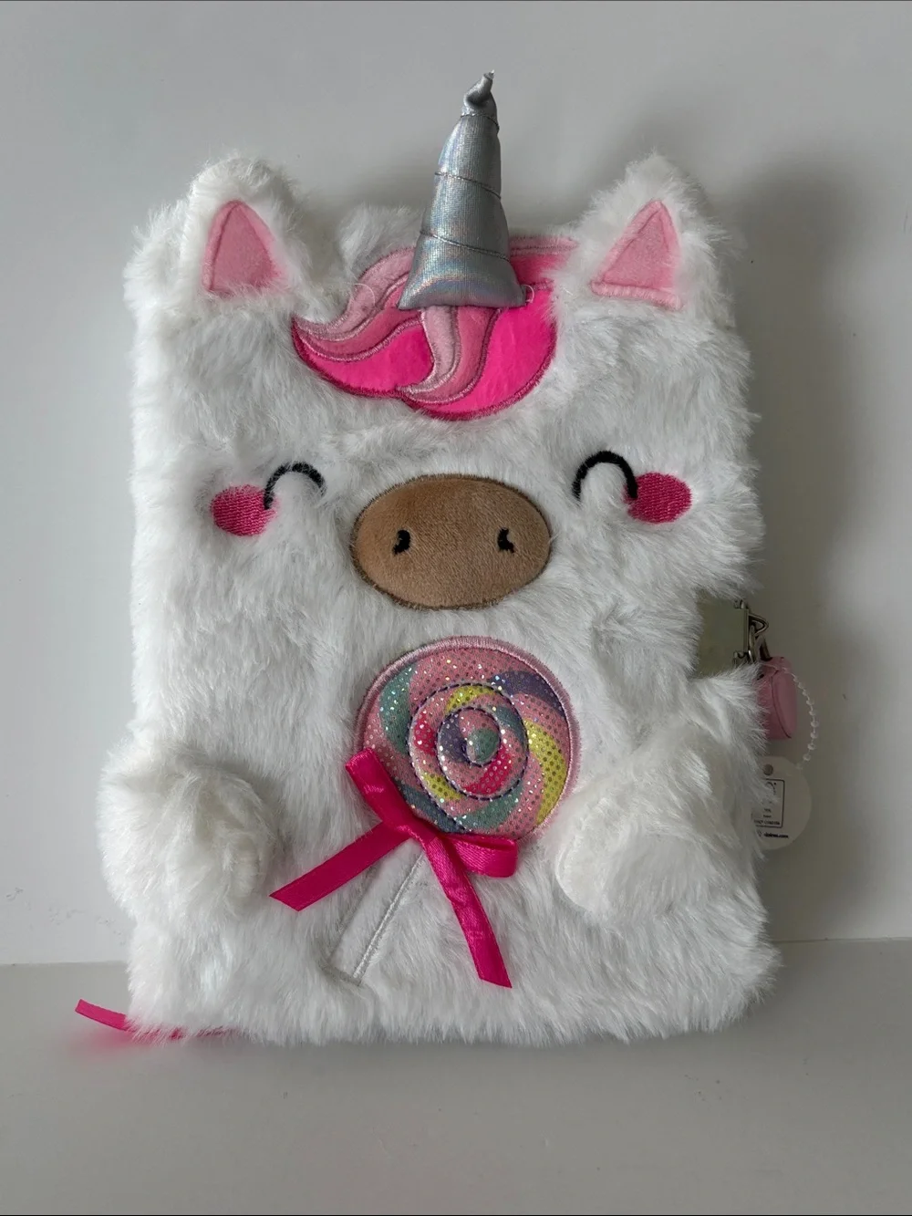 Claire's Fuzzy White Unicorn Journal with Lock and Key